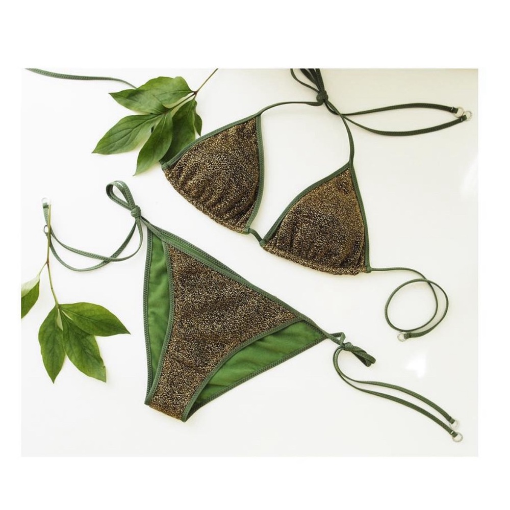 HANNE BLOCH green/ gold triangle bikini set size small